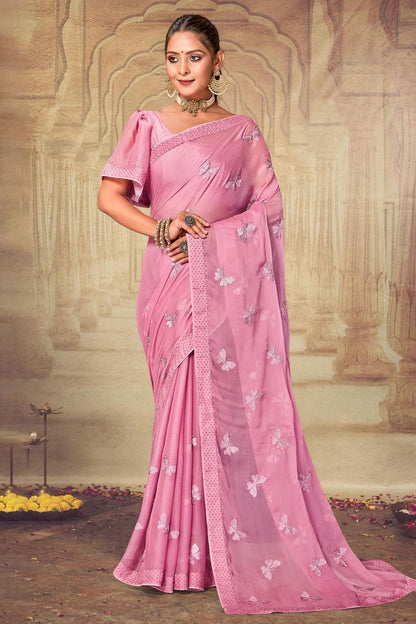 Pink Colour Soft Silk Chiffon Designer Saree LC1121524