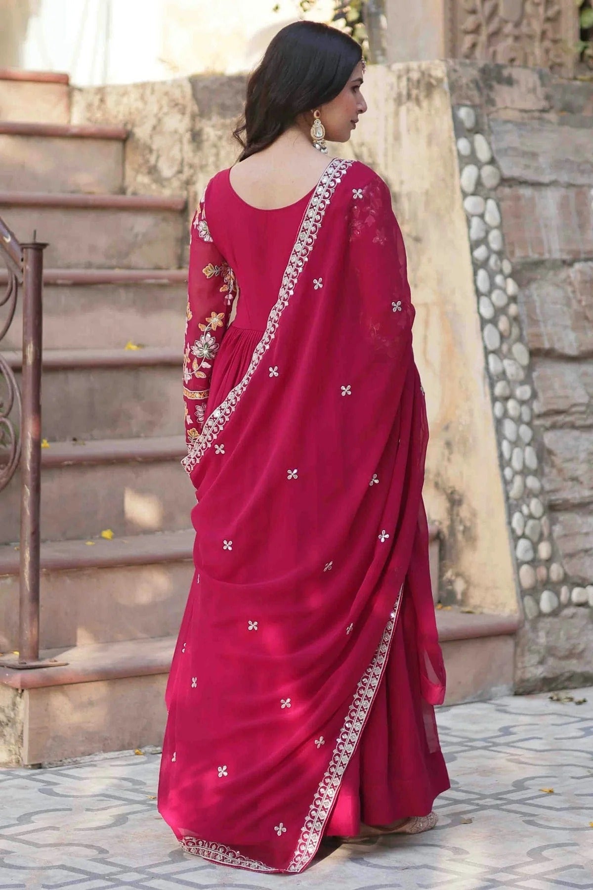 Pink Colour Stitched Faux Georgette Gown GW1112808 A