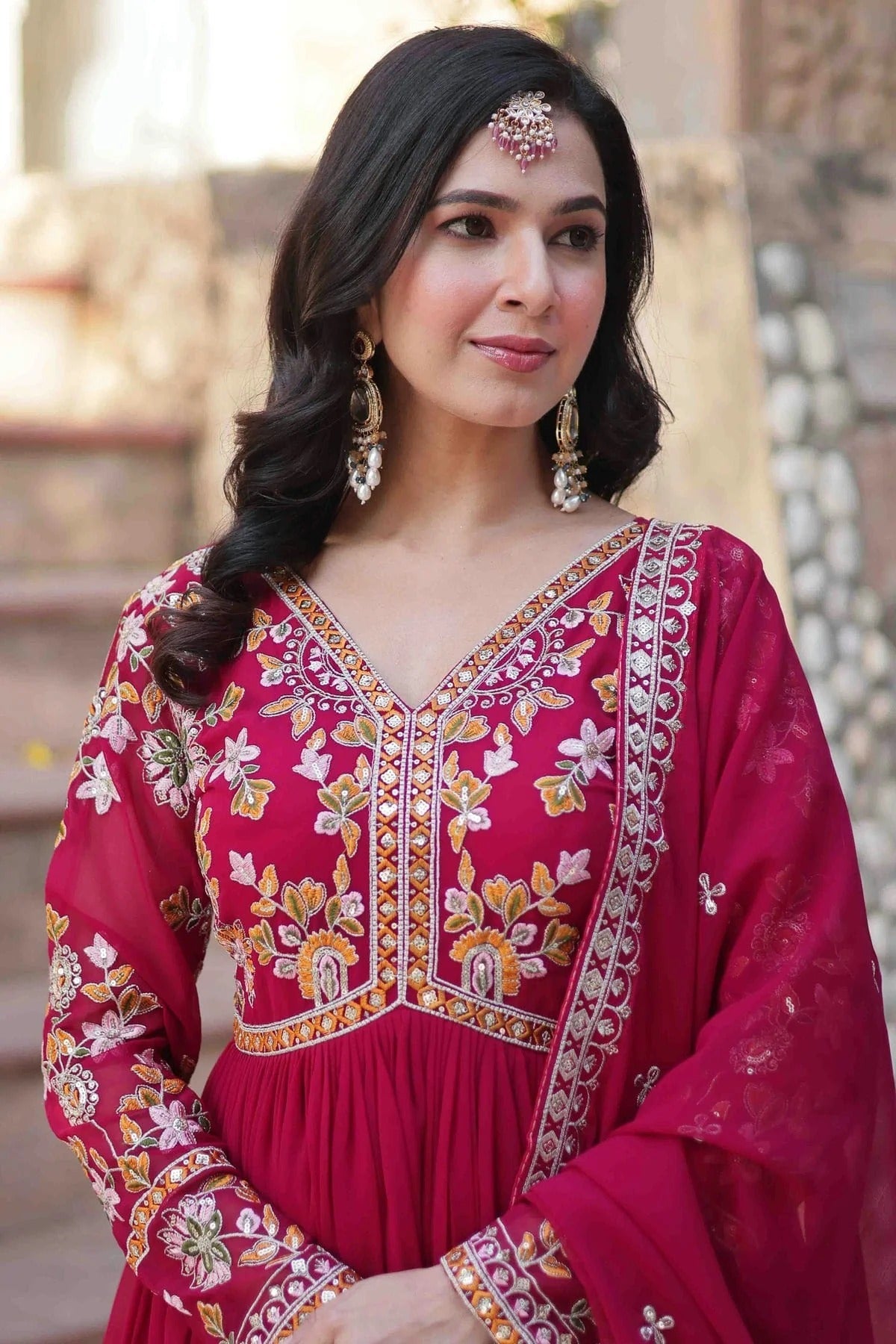 Pink Colour Stitched Faux Georgette Gown GW1112808 B