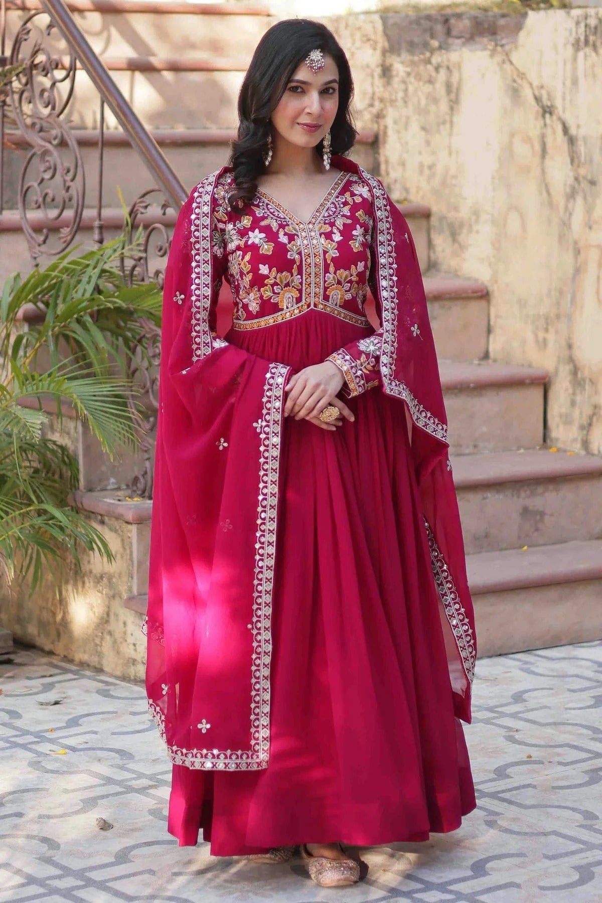 Pink Colour Stitched Faux Georgette Gown GW1112808