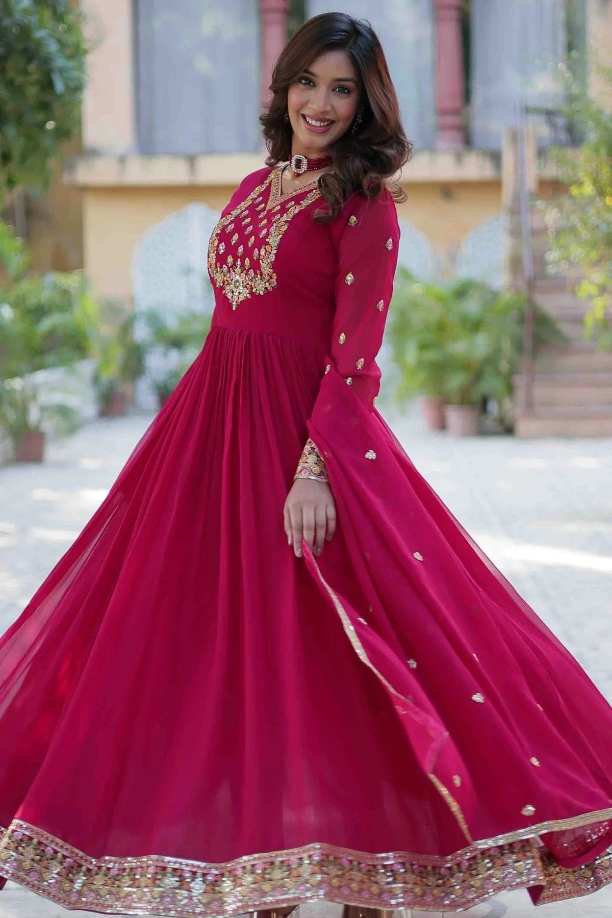 Pink Colour Stitched Faux Georgette Gown GW1112813 A