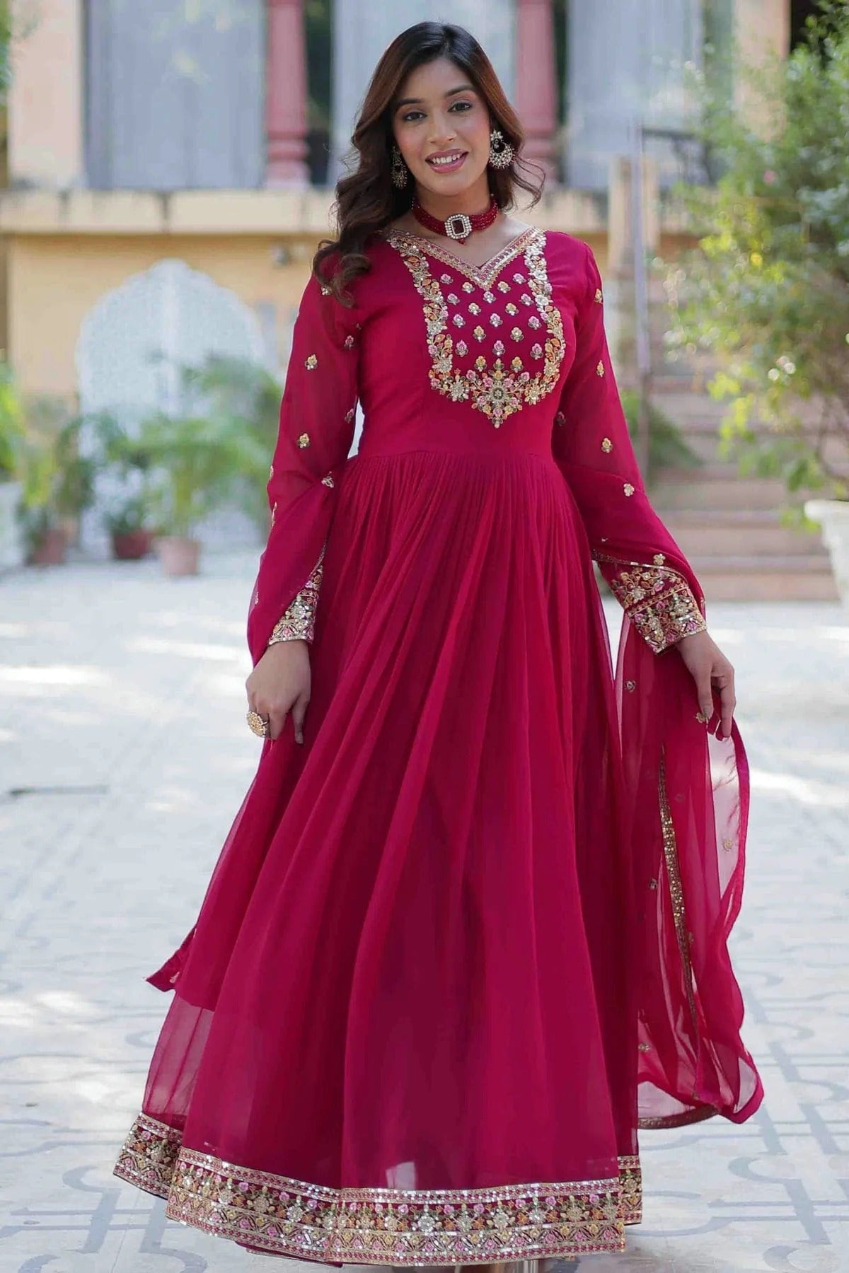 Pink Colour Stitched Faux Georgette Gown GW1112813