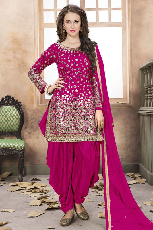 Pink Colour Taffeta Silk Embroidery Patiala Suit SM1050226