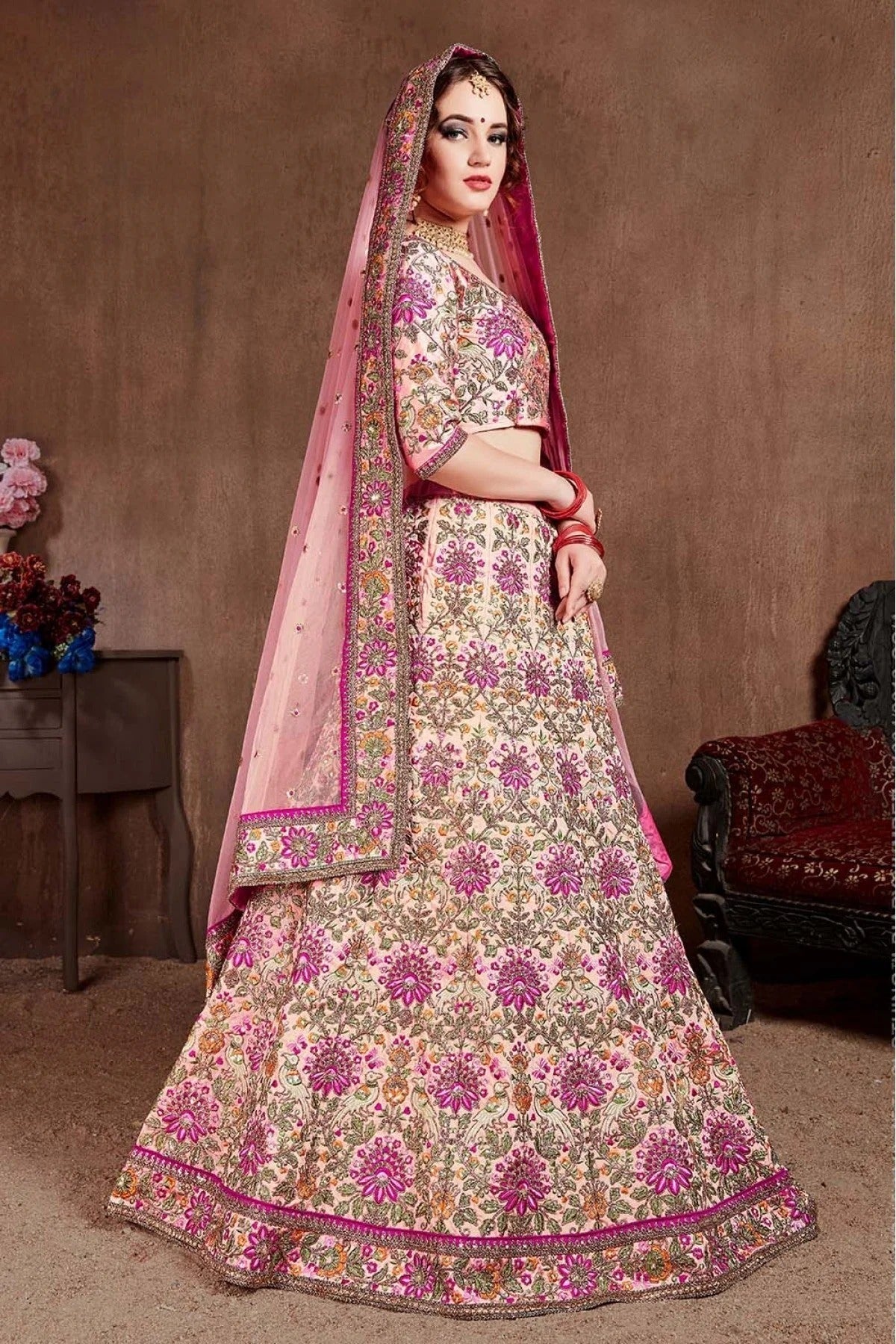 Pink Colour Taffeta Silk Lehenga Choli LC1010094 A