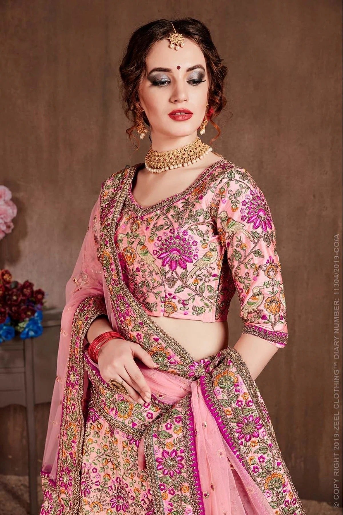 Pink Colour Taffeta Silk Lehenga Choli LC1010094 C
