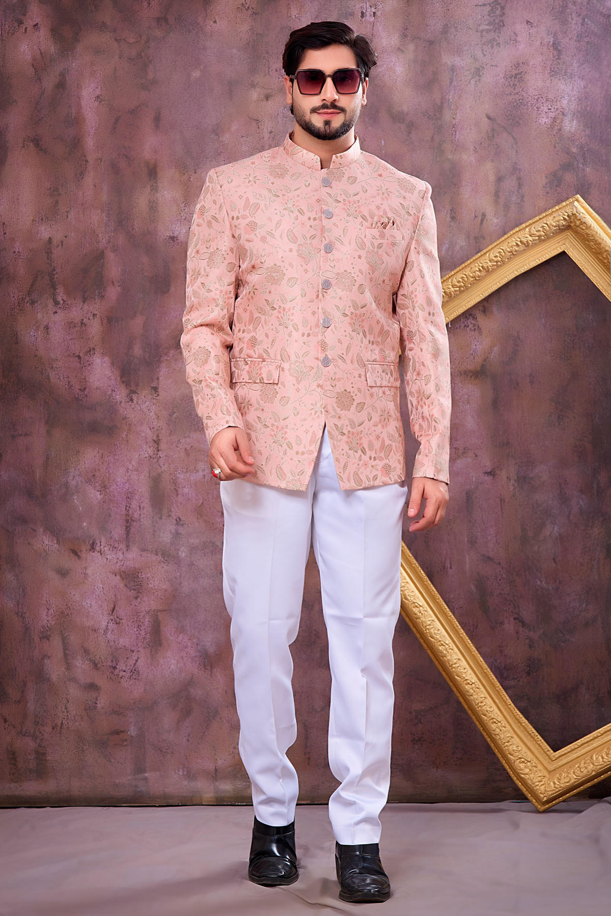 Pink Colour Thread Work Embroidery Imported Fabric Jodhpuri