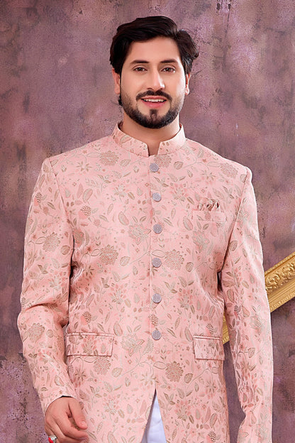 Pink Colour Thread Work Embroidery Imported Fabric Jodhpuri