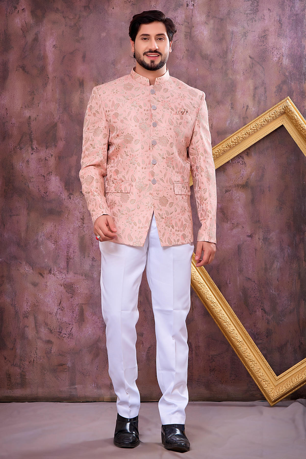 Pink Colour Thread Work Embroidery Imported Fabric Jodhpuri