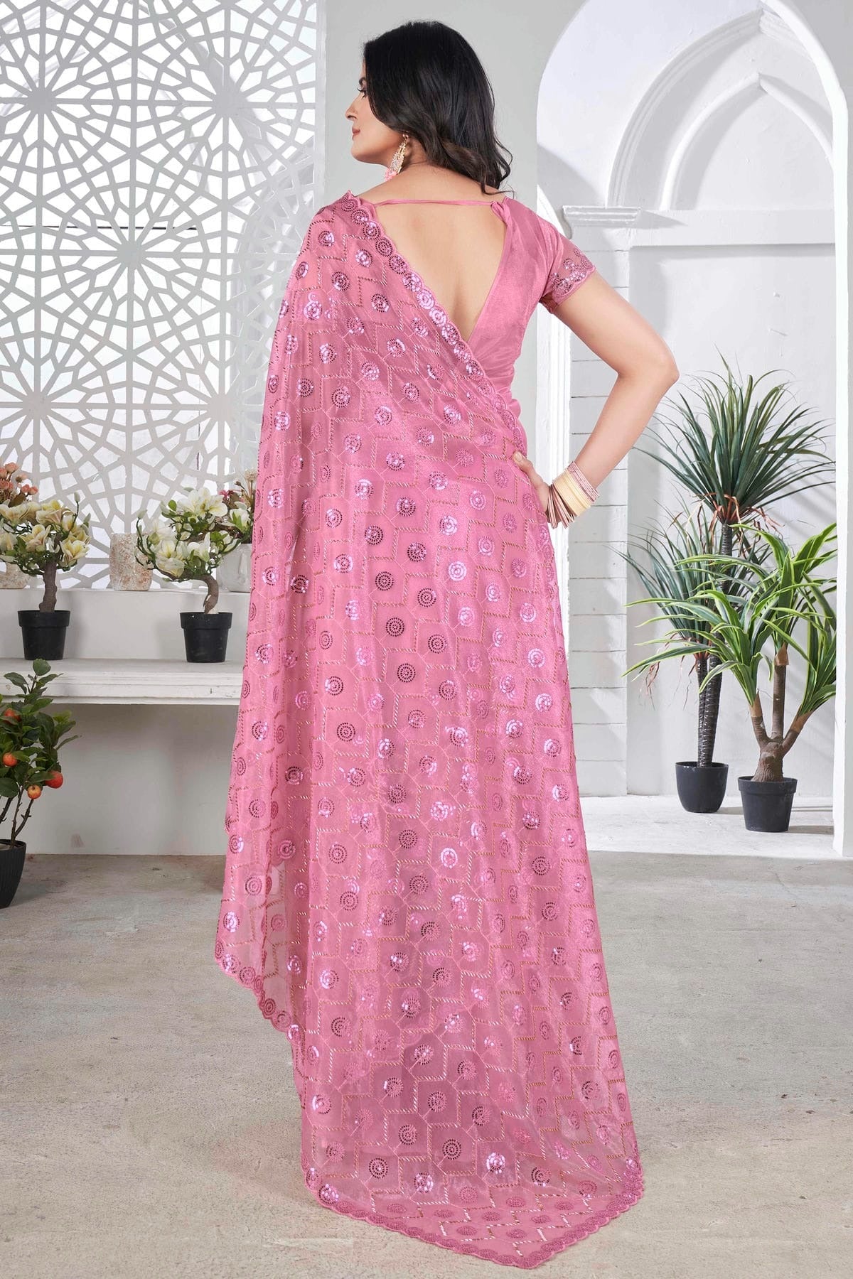 Pink Colour Tissue Net Designer Saree SD1112569 A