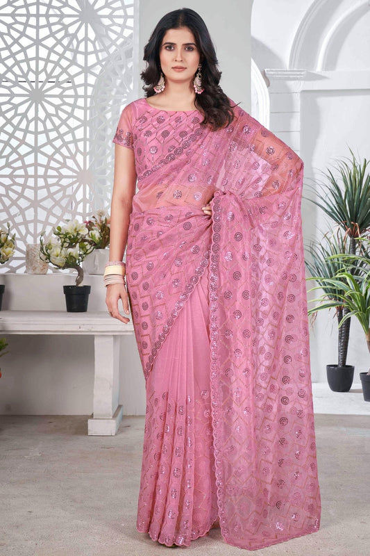 Pink Colour Tissue Net Designer Saree SD1112569
