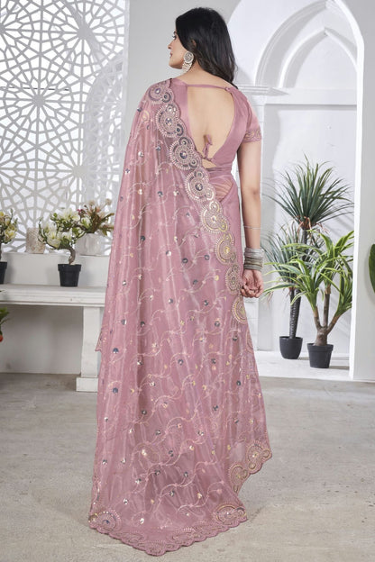Pink Colour Tissue Net Designer Saree SD1112587 A