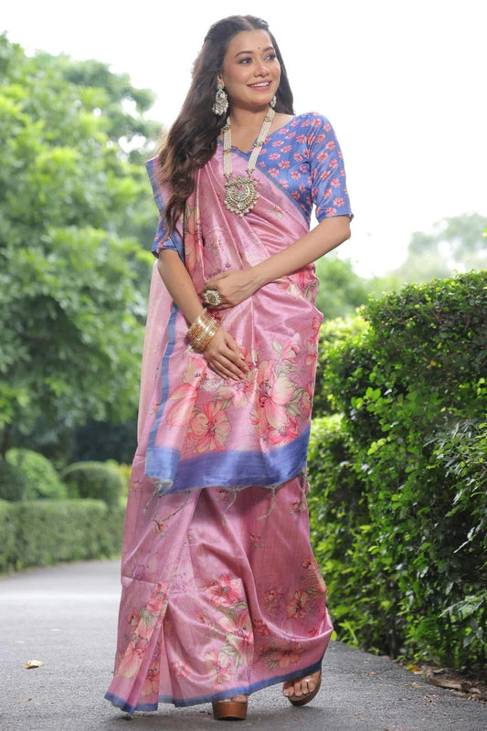 Pink Colour Tussar Silk Digital Printed Saree SD1290024