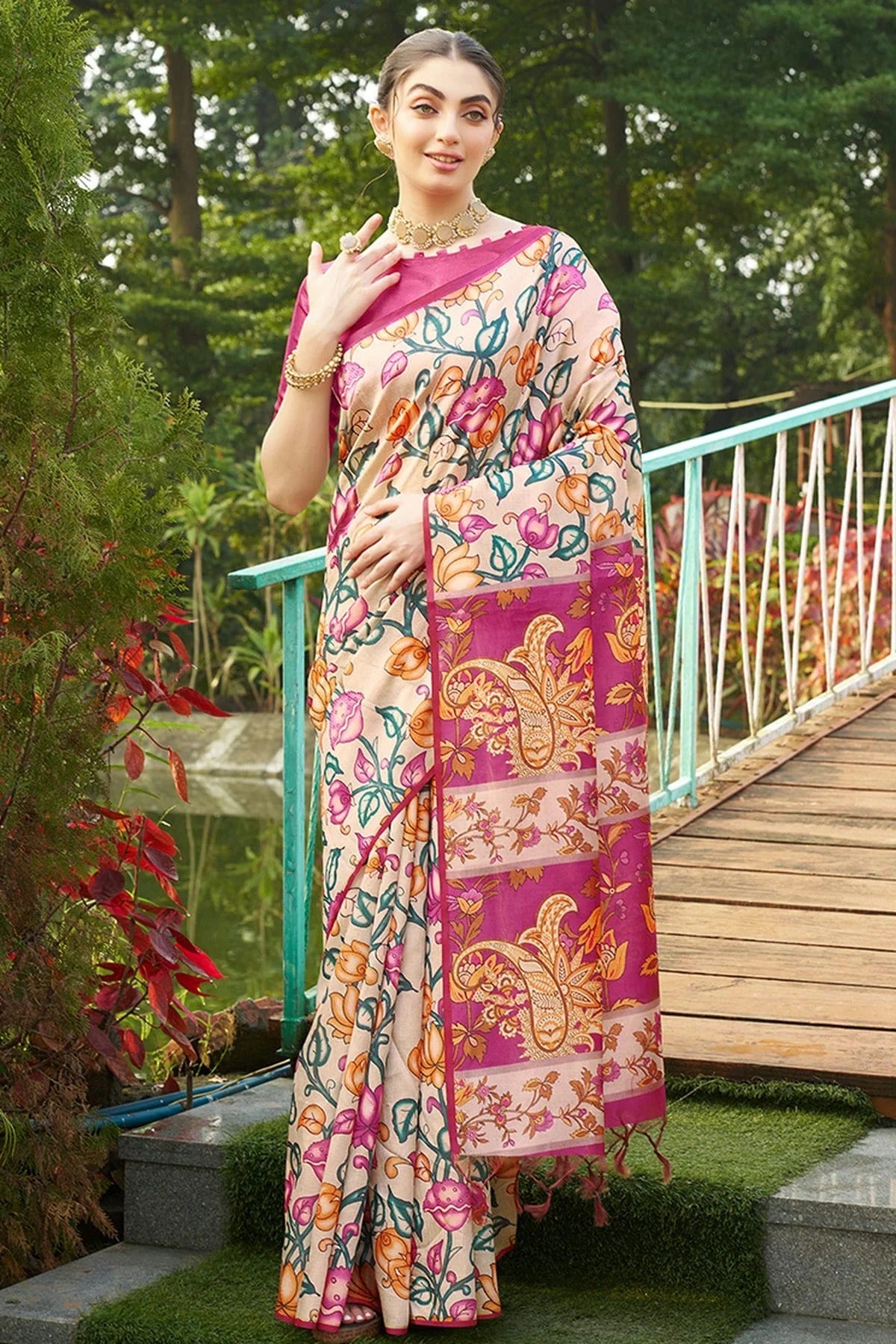 Pink Colour Tussar Silk Printed Saree SD1112090