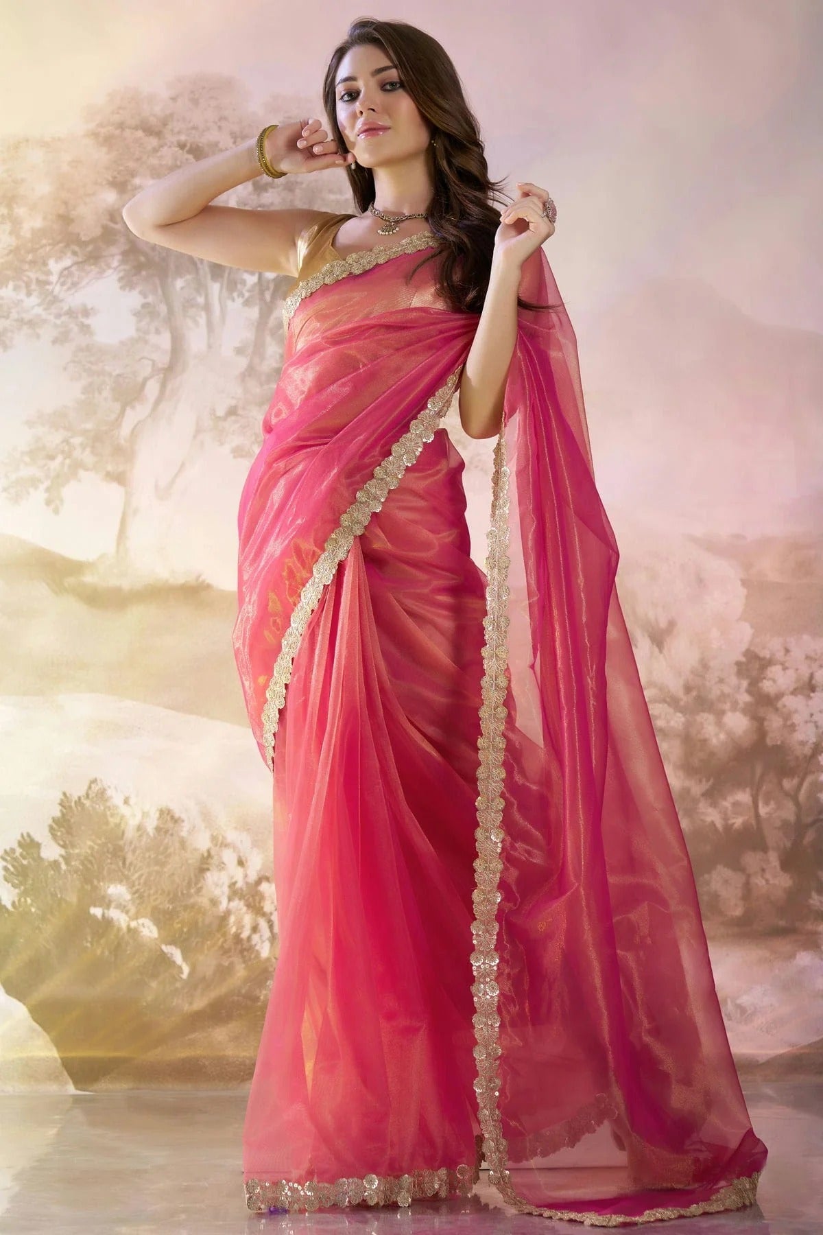 Pink Colour Twill Net Saree SD1112734