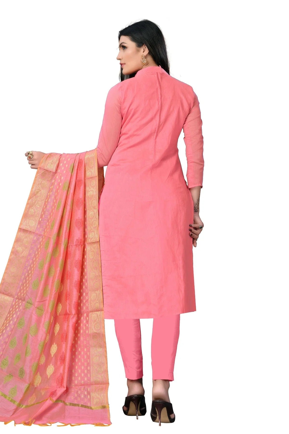 Pink Colour Unstitched Banarasi Jacquard Fabric Straight Suit US1160908 A