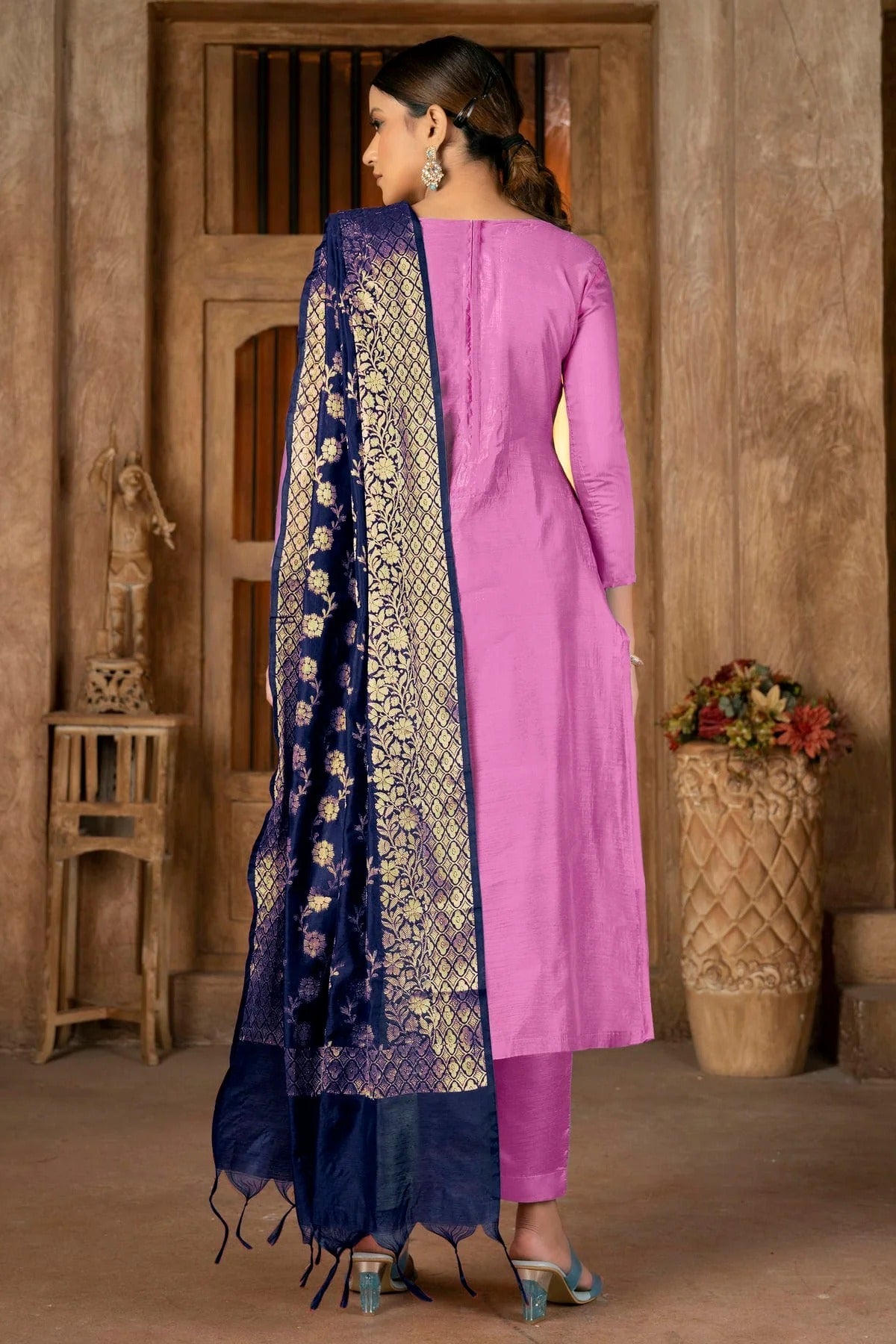 Pink Colour Unstitched Banarasi Jacquard Pant Style Suit US1160857 A