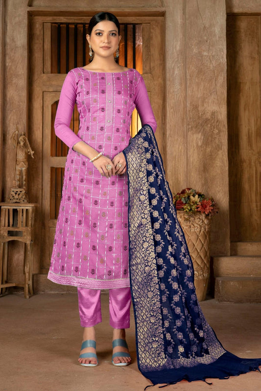Pink Colour Unstitched Banarasi Jacquard Pant Style Suit US1160857