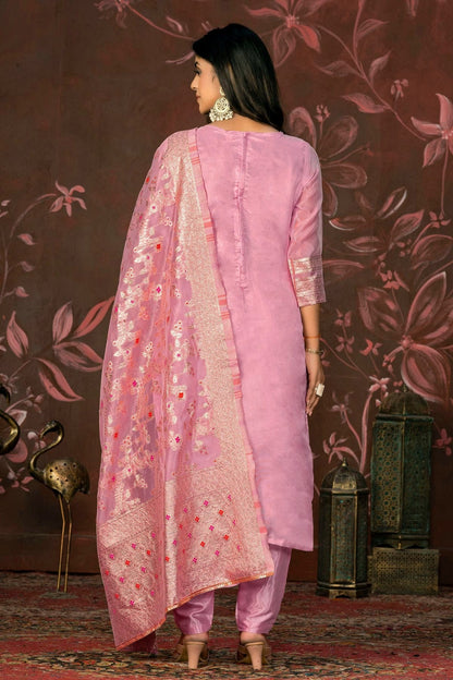 Pink Colour Unstitched Banarasi Jacquard Straight Suit US1161304 A