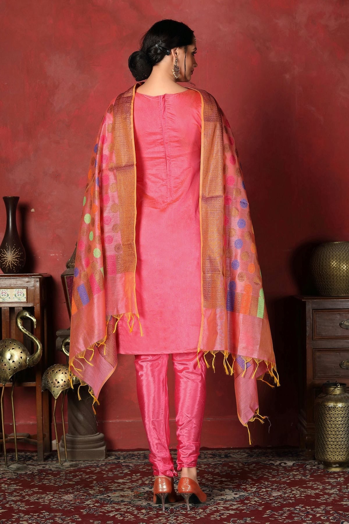 Pink Colour Unstitched Banarasi Silk Churidar Suit US1161295 A