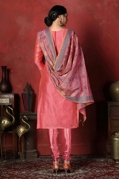 Pink Colour Unstitched Banarasi Silk Churidar Suit US1161356 A