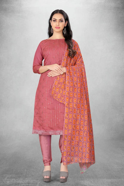 Pink Colour Unstitched Chanderi Churidar Suit US1160825