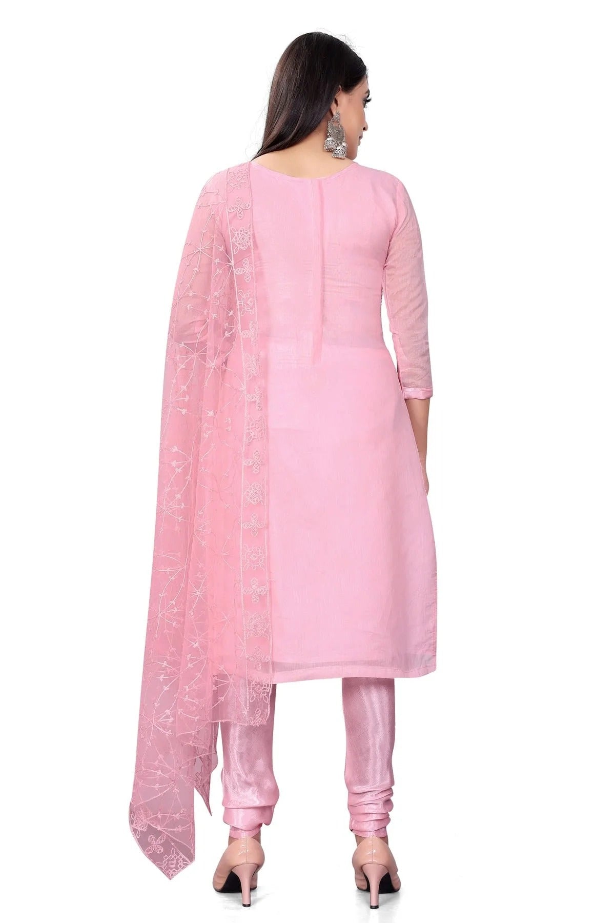 Pink Colour Unstitched Chanderi Cotton Churidar Suit US1160704 A