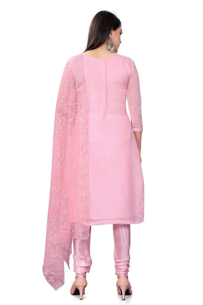 Pink Colour Unstitched Chanderi Cotton Churidar Suit US1160704 A