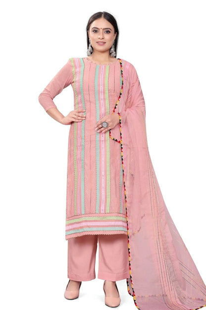 Pink Colour Unstitched Chanderi Cotton Plazzo Pant Suit US1160680