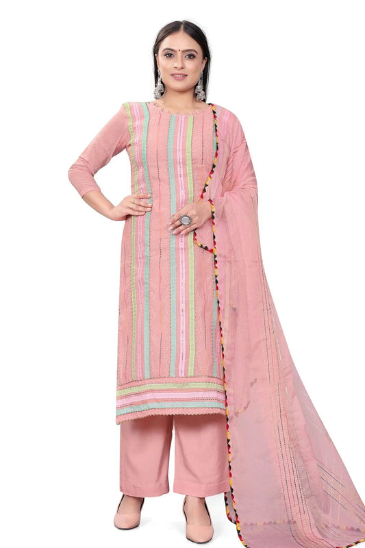 Pink Colour Unstitched Chanderi Cotton Plazzo Pant Suit US1160680