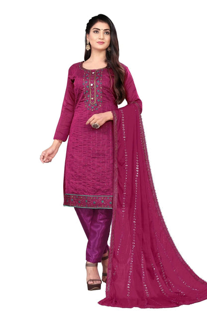 Pink Colour Unstitched Chanderi Cotton Straight Suit US1160667
