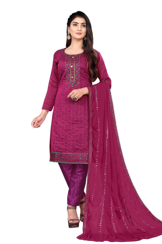 Pink Colour Unstitched Chanderi Cotton Straight Suit US1160667