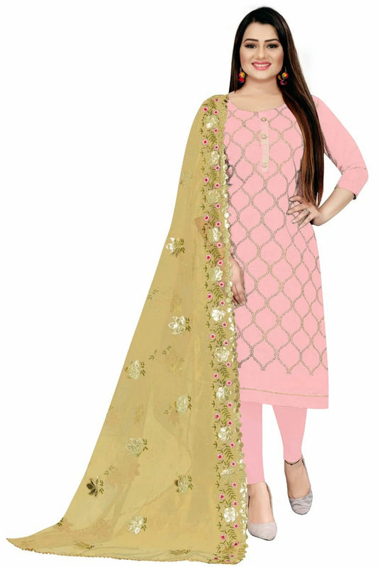 Pink Colour Unstitched Chanderi Straight Suit US1160735