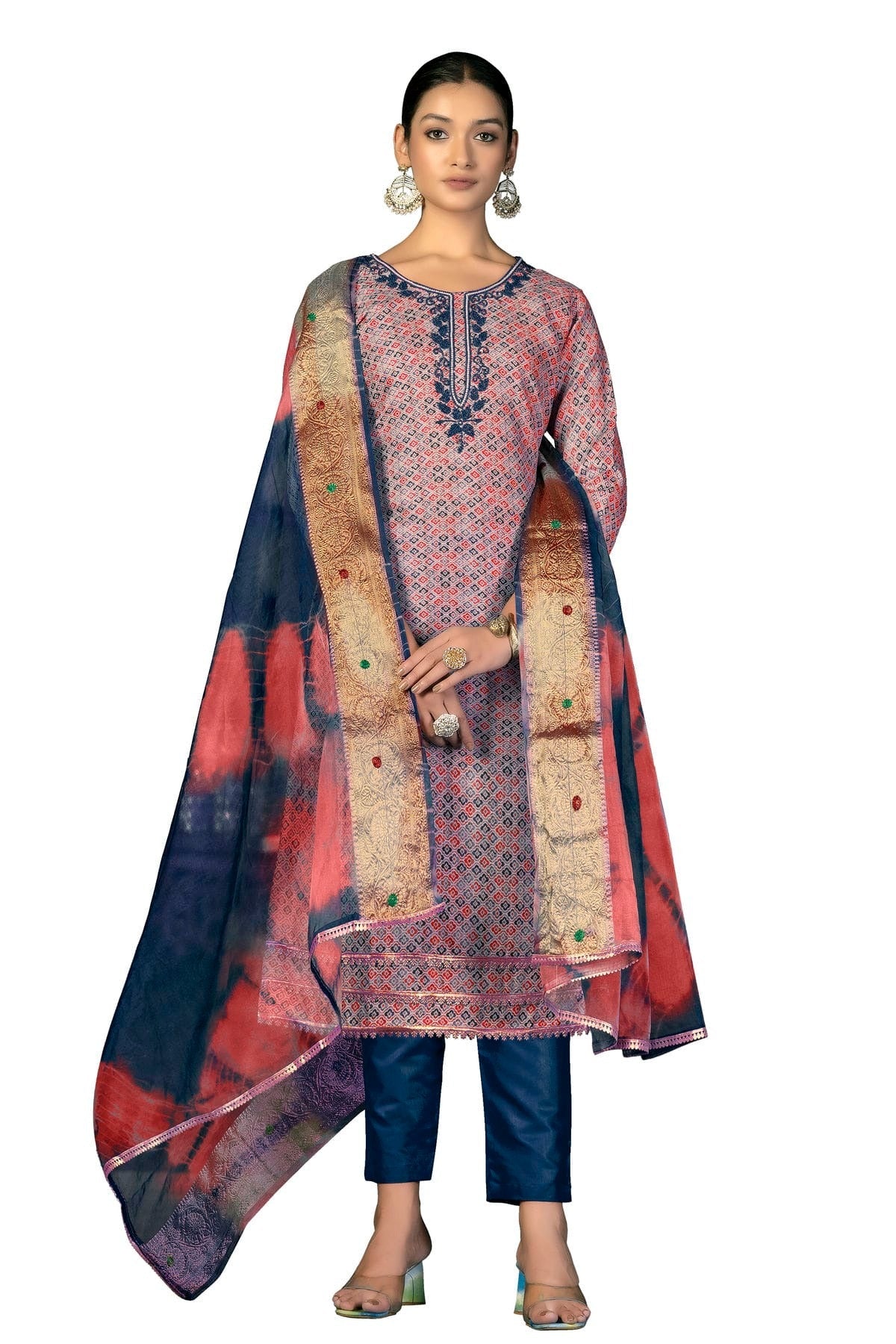 Pink Colour Unstitched Cotton Fabric Straight Suit US1160957