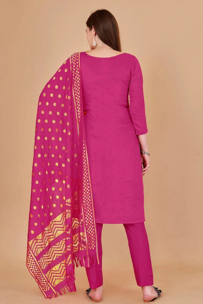 Pink Colour Unstitched Cotton Jacquard Straight Suit US1160876 A