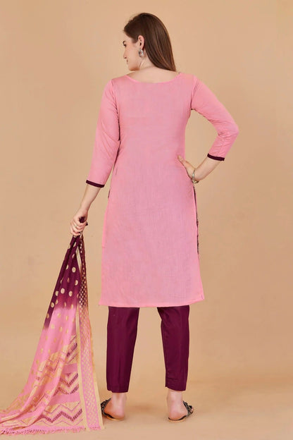 Pink Colour Unstitched Cotton Jacquard Straight Suit US1160882 A