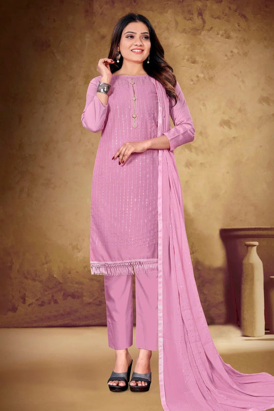 Pink Colour Unstitched Cotton Pant Style Suit US1161075