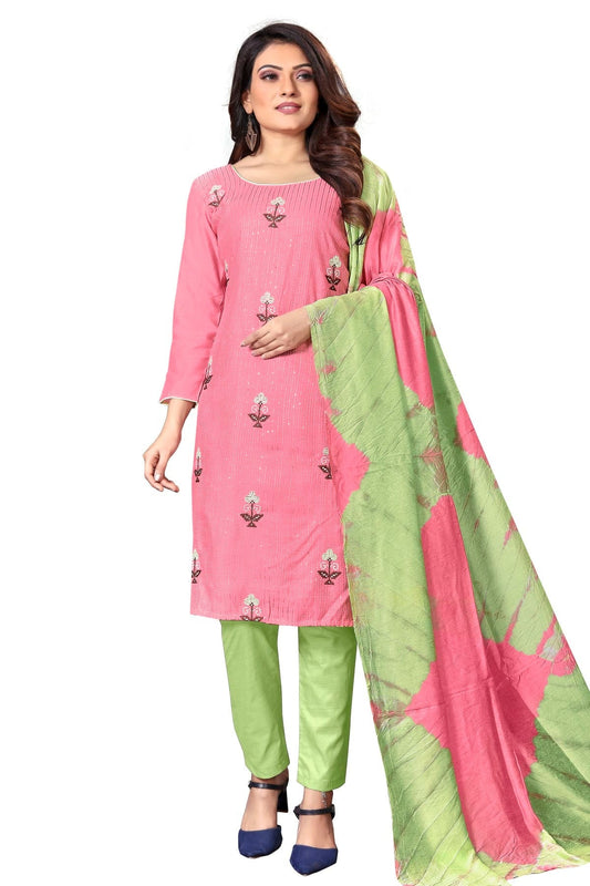 Pink Colour Unstitched Cotton Straight Suit US1160663