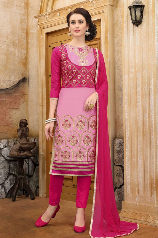 Pink Colour Unstitched Cotton Straight Suit US1161088