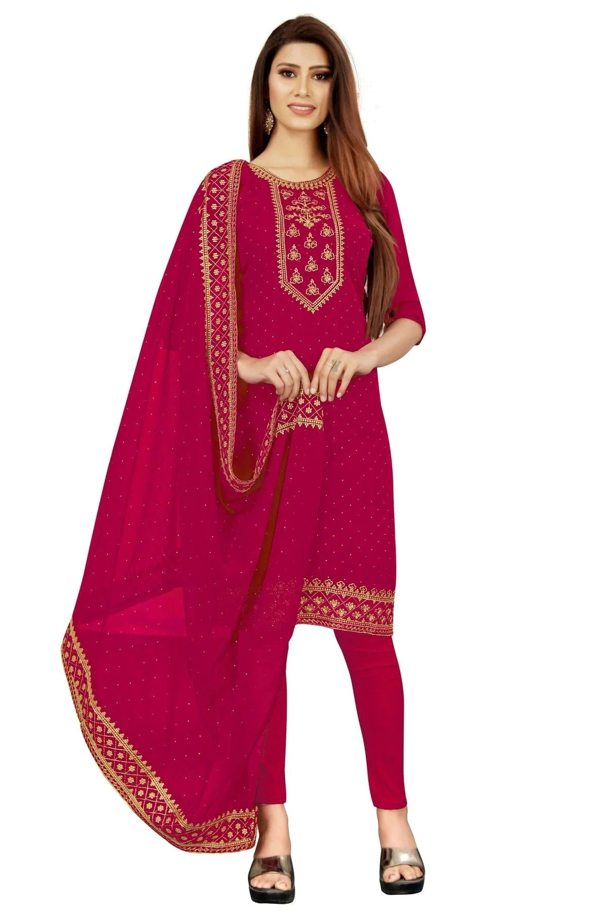 Pink Colour Unstitched Georgette Straight Suit US1160739