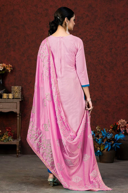 Pink Colour Unstitched Glass Cotton Fabric Straight Suit US1160892 A