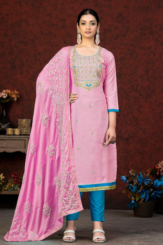 Pink Colour Unstitched Glass Cotton Fabric Straight Suit US1160892