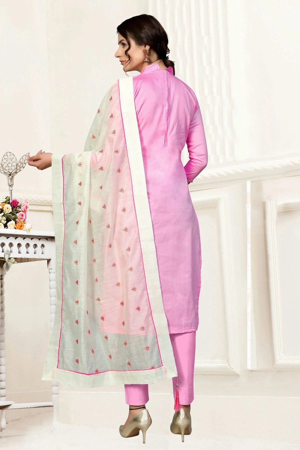 Pink Colour Unstitched Glass Cotton Straight Suit US1160868 A