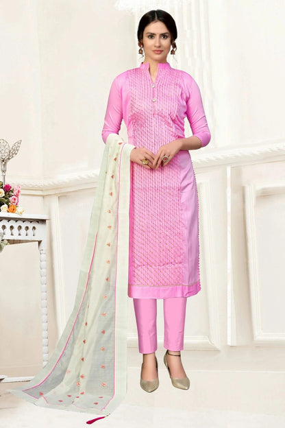 Pink Colour Unstitched Glass Cotton Straight Suit US1160868