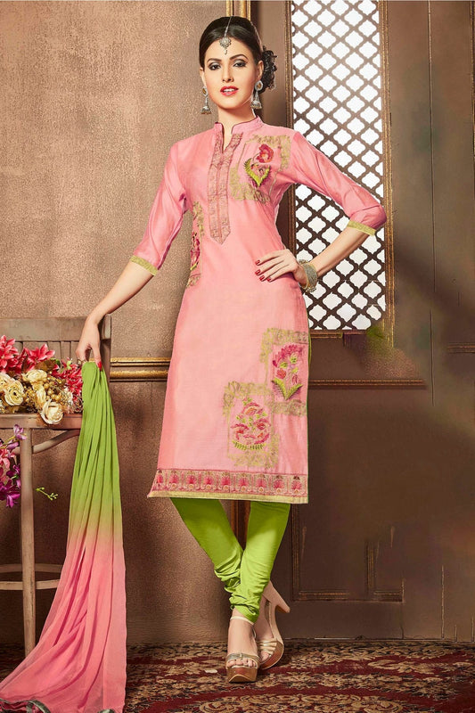 Pink Colour Unstitched Glaze Cotton Churidar Suit US1161190