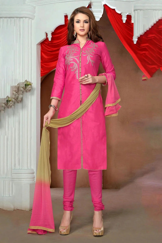 Pink Colour Unstitched Glaze Cotton Straight Suit US1161142