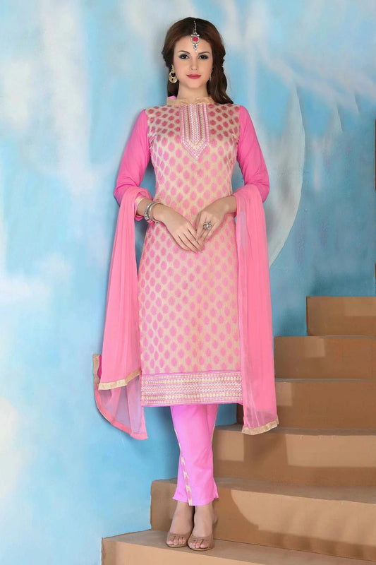 Pink Colour Unstitched Glaze Cotton Straight Suit US1161144