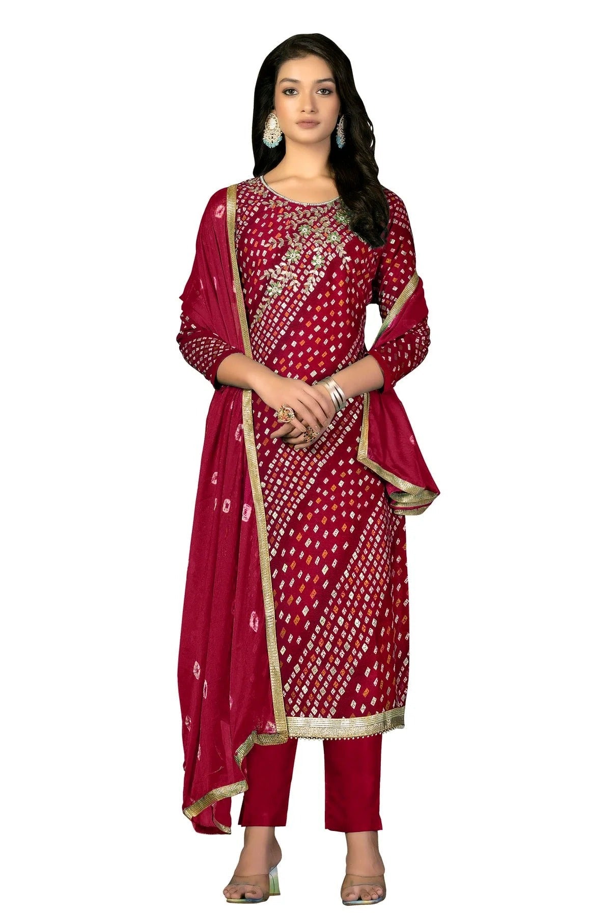 Pink Colour Unstitched Jam Cotton Fabric Straight Suit US1160952