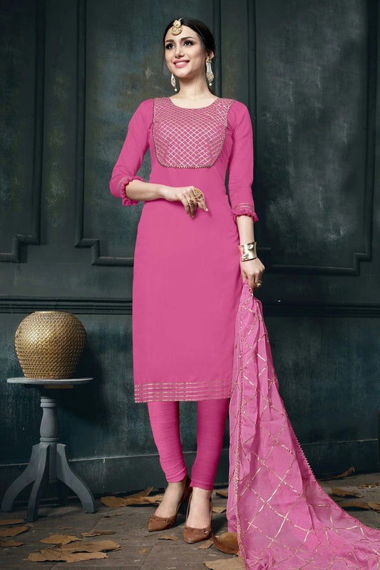 Pink Colour Unstitched Jam Cotton Straight Suit US1161228