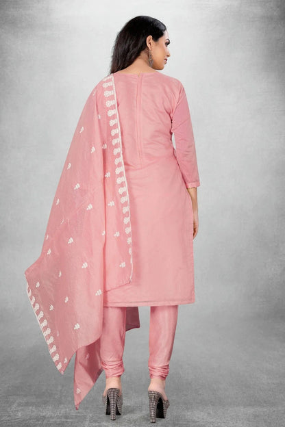 Pink Colour Unstitched Modal Chanderi Churidar Suit US1160828 A