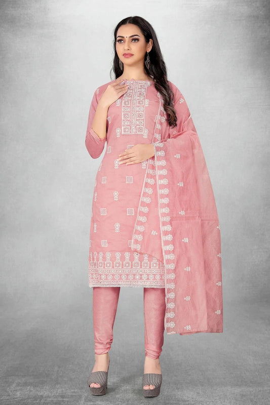 Pink Colour Unstitched Modal Chanderi Churidar Suit US1160828